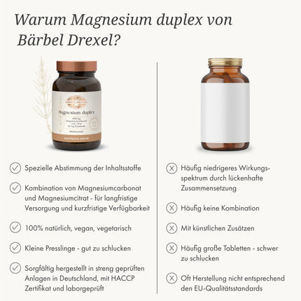 BÄRBEL DREXEL Magnesium duplex for acute needs and depot build-up (200 pieces), magnesium carbonate, silica, magnesium citrate, magnesium tablets, high dose without synthetic additives