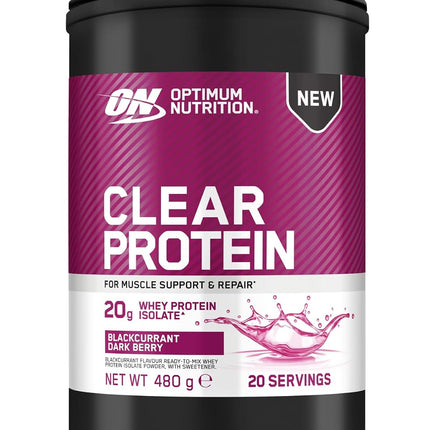Optimum Nutrition Clear Whey Isolate, 20 g Whey Protein Isolate, Blackcurrant, Sugar-Free, Refreshing Protein Drink for Muscle Building & Preservation, 480 g, 20 Servings
