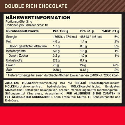 Optimum Nutrition Gold Standard 100% Whey Protein Powder for Muscle Building and Regeneration with Naturally Occurring Glutamine and BCAA Amino Acids, Double Rich Chocolate, 10 Servings, 310 g
