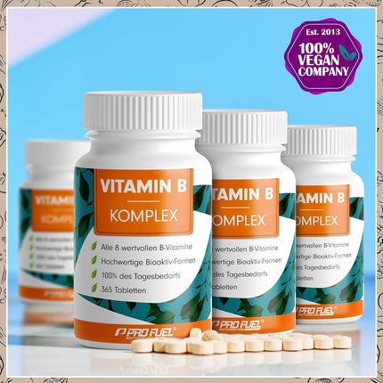 Vitamin B Complex 365 Tablets - B Complex with B12 - All 8 B Vitamins (B1, B2, B3, B5, B6, B7, B9, B12) + Co-Factors Choline & Myo-Inositol, Laboratory Tested with Certificate, Vegan