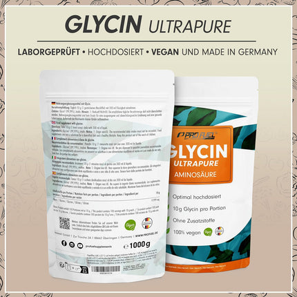 Glycine Powder 1 kg - Optimal High Dose with 10 g Glycine per Day - Glycine Ultrapure with over 99.9% Purity - Amino Acid without Additives - Laboratory Tested with Certificate - Supply for 100 Days
