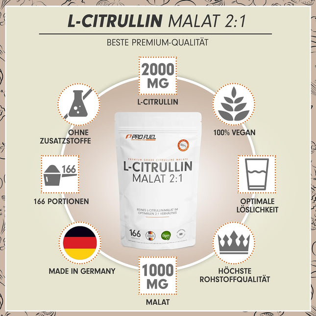 L-Citrulline Malate - 500 g Powder with 3000 mg L-Citrulline Malate 2:1 per Serving - Storage Pack for 166 Applications - No Additives - Laboratory Tested with Certificate