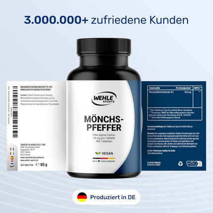 Monk's Pepper High Dose – 400 Tablets – 20 mg per Tablet – 10:1 Extract from Original Agnus Castus – Dietary Supplement Vegan and Produced in Germany Laboratory Tested