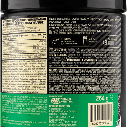 Optimum Nutrition Ready to Mix Electrolyte Dietary Supplement Powder with Wild Berry Flavour and Sweetener, 33 Servings, 9.5 oz