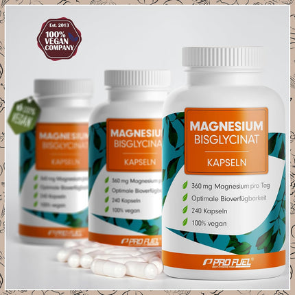 Magnesium Bisglycinate Capsules 240x - 3000 mg Magnesium Bisglycinate, of which 360 mg Elementary Magnesium per Day - Laboratory Tested with Certificate - 100% Vegan - Supply for 80 Days