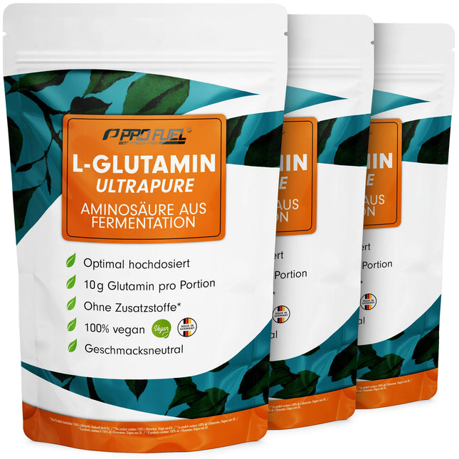 ProFuel L-Glutamine Powder 500 g Vegan, Optimal High Dose & Tasteless, No Additives, Ultrapure with Over 99.9% Purity, L-Glutamine from Fermentation, Laboratory Tested, Supply for 50 Days