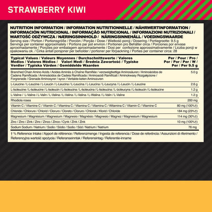Optimum Nutrition Gold Standard BCAA Powder Branch Chain Amino Acids Supplement with Vitamin C, Wellmune and Electrolytes for Intra Workout Support, Strawberry Kiwi, 28 Servings, 266g