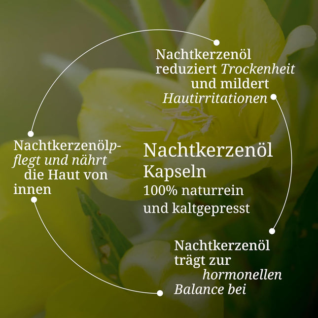 Evening Primrose Oil Capsules Vegan 2000 mg per Daily Dose (Pack of 120) 100% Natural Made in Germany, Dry Skin, Skin Care from Inside, Vitamin E Gamma Linolenic Acid GLA Cold Pressed BÄRBEL DREXEL