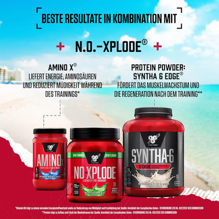BSN Nutrition N.O.-Xplode Pre-Workout Powder Dietary Supplement, More Energy and Concentration with Caffeine, Amino Acids, Vitamin C and Zinc, Purple Power Flavour, 30 Servings, 390 g