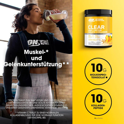 Optimum Nutrition Summer Fruit Iced Tea: Ready Whey Protein Isolate and Collagen Peptide Powder with Vitamin C and D with Sweeteners, 10 Servings, 240g