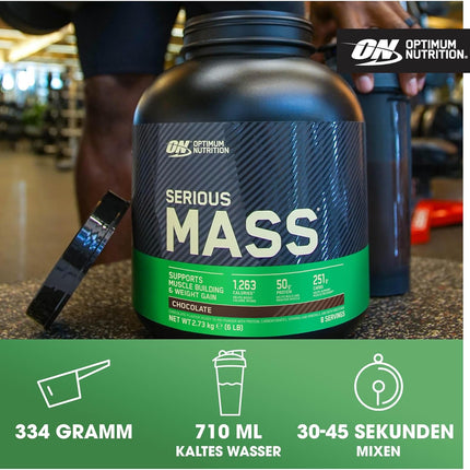 Optimum Nutrition Serious Mass Protein Powder High Calorie Mass Gainer with Vitamins, Creatine and Glutamine, Chocolate, 8 Servings, 2.73kg, packaging may vary
