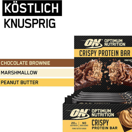 Optimum Nutrition Protein Crisp Bar with Whey Protein Isolate, Low Carb High Protein Snacks with No Added Sugar, Peanut Butter, 10 Bar (10 x 65g)