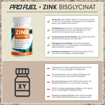 Hochdosierte Zinc Tablets Premium Quality | Zinc with the lack of Prevention and symptoms and Fighting with Zinc to Gcycinat | Immune System to Strengthen, Skin Repair Profuel Zinc Carbon Battery, 50/60 Vegan Tablets