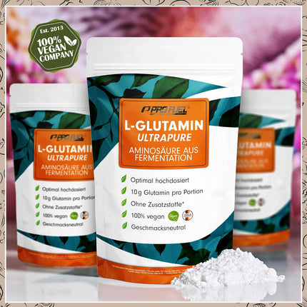 ProFuel L-Glutamine Powder 500 g Vegan, Optimal High Dose & Tasteless, No Additives, Ultrapure with Over 99.9% Purity, L-Glutamine from Fermentation, Laboratory Tested, Supply for 50 Days