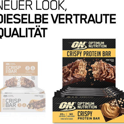 Optimum Nutrition Protein Crisp Bar with Whey Protein Isolate, Low Carb High Protein Snacks with No Added Sugar, Peanut Butter, 10 Bar (10 x 65g)