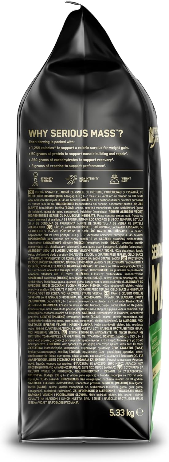 Optimum Nutrition Serious Mass 2025 Weight Gainer Powder, Vanilla Flavour, 5.33 kg, 16 Servings