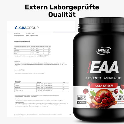 Wehle EAA Powder 500 g - Amino Powder with 8 Essential Amino Acids, Vegan, No Sugar, for Sports and Fitness (Cola Cherry)
