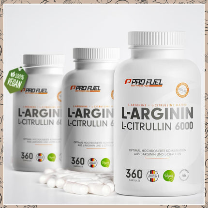 L-Arginine + L-Citrulline Malate Capsules 360x - Optimal High Dose with 6000 mg per Day from L-Arginine (2400 mg) + L-Citrulline Malate (3600 mg) - Laboratory Tested with Certificate - Vegan
