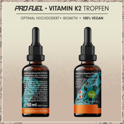 Vitamin K2 Drops High Dose 1800x (50ml) - 200 µg Vitamin K2 MK7, Pharmaquinone Premium Vit. K2 High Dose with 99.7+% All Trans Content - Laboratory Tested with Certificate - 100% Vegan