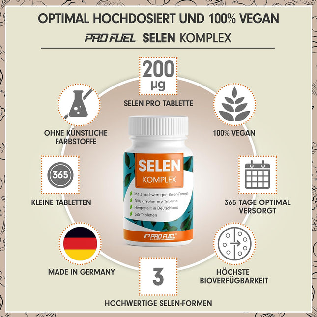 Selenium High Dose 365 x Selenium 200 μg Tablets - Selenium Complex from 3 High-Quality Selenium Sources: Selenium Yeast, Selenium Methionine & Sodium Selenite, Selenium Tablets - Laboratory Tested with Certificate - 100% Vegan