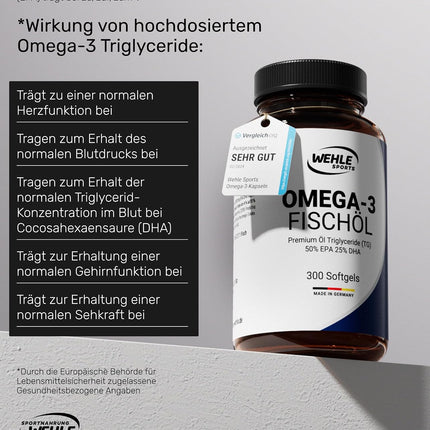 Omega 3 Capsules High Dose Triglyceride Fish Oil - Fish Oil Soft Gel 500mg EPA 250mg DHA without Vitamin E Omega-3 Fatty Acids - Elaborately Cleaned and From Sustainable Fishing (300 Capsules)