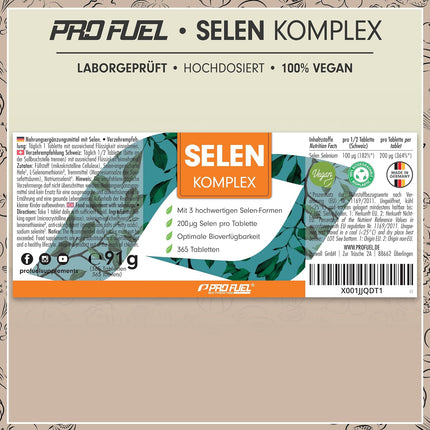Selenium High Dose 365 x Selenium 200 μg Tablets - Selenium Complex from 3 High-Quality Selenium Sources: Selenium Yeast, Selenium Methionine & Sodium Selenite, Selenium Tablets - Laboratory Tested with Certificate - 100% Vegan