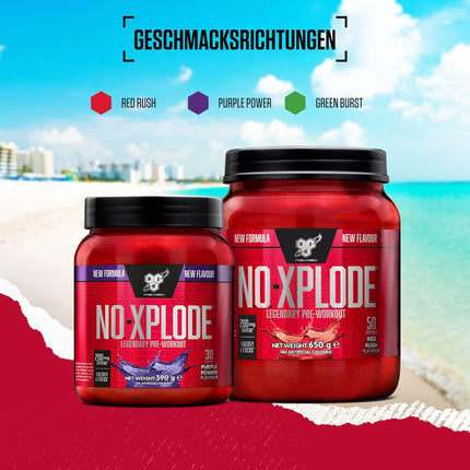 BSN Nutrition N.O.-Xplode Pre-Workout Powder Dietary Supplement, More Energy and Concentration with Caffeine, Amino Acids, Vitamin C and Zinc, Purple Power Flavour, 50 Servings, 650 g