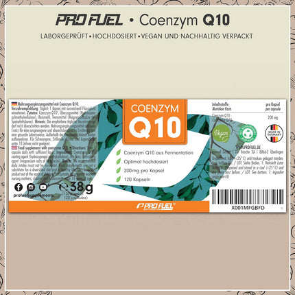 Q10 Capsules High Dose 120 x with 200 mg Coenzyme Q10 per Capsule - High-Quality Coenzyme Q10 (Vegan) from Fermentation - Laboratory Tested with Certificate - 100% Vegan - Supply for 4 Months