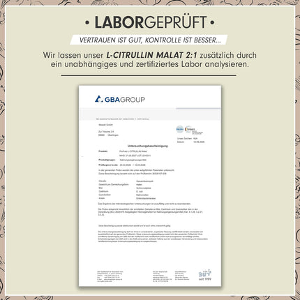 L-Citrulline Malate - 500 g Powder with 3000 mg L-Citrulline Malate 2:1 per Serving - Storage Pack for 166 Applications - No Additives - Laboratory Tested with Certificate