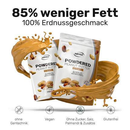 Peanut Butter Light Powder 500 g - Powdered Peanut Butter 85% Less Fat, No Sugar I Peanut Cream with Delicious Flavour, Wehle Sports - Packaging May Vary