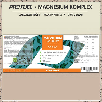 Magnesium Complex 180 Capsules, 400 mg Elemental Per Day, 5 High-Quality Forms: Magnesium Oxide, Citrate, Bisglycinate, Malate & Ascorbate, Optimal Bioavailability, 3 Month Supply