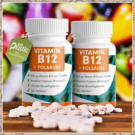 Vitamin B12 + folic acid tablets.