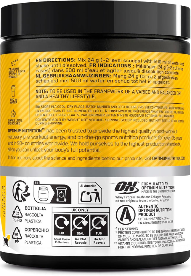 Optimum Nutrition Summer Fruit Iced Tea: Ready Whey Protein Isolate and Collagen Peptide Powder with Vitamin C and D with Sweeteners, 10 Servings, 240g