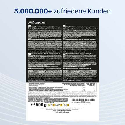 Creapure® Creatine Monohydrate Powder 500 g - Creatine Monohydrate - High Dose - Vegan - Bottled in Germany