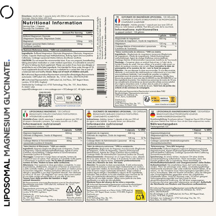 Codeage Liposomal Magnesium Glycinate Supply, 4 Month Supply, Bisglycinate Magnesium Chelate, Chelated Magnesium Mineral Capsules, Bioavailable, GMO Free, Vegan, Gluten Free, 120 Capsules