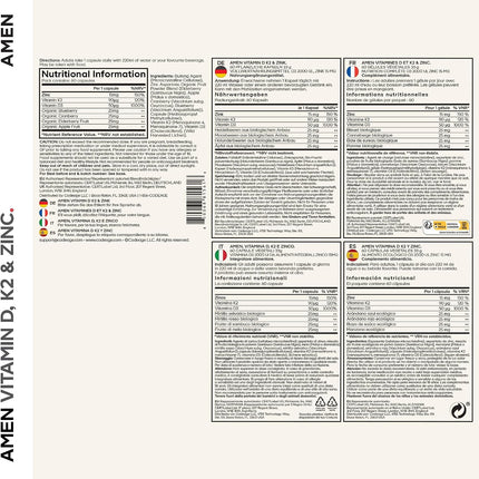 Amen Vitamin D3 2000 Ie with K2 Mk-7 and Zinc - Vegan Whole Food with Elderberry, Cranberry, Blueberry and Apple - GMO Free, Gluten Free - 60 Capsules
