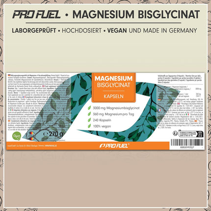 Magnesium Bisglycinate Capsules 240x - 3000 mg Magnesium Bisglycinate, of which 360 mg Elementary Magnesium per Day - Laboratory Tested with Certificate - 100% Vegan - Supply for 80 Days